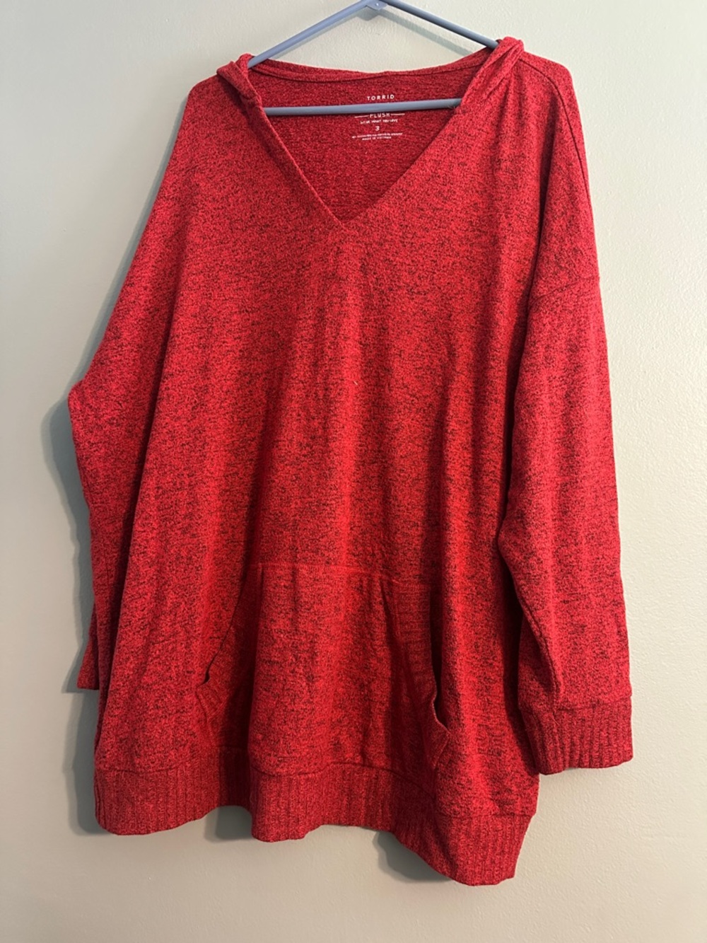 torrid Red Marled V-Neck Hoodie Sweater Tunic